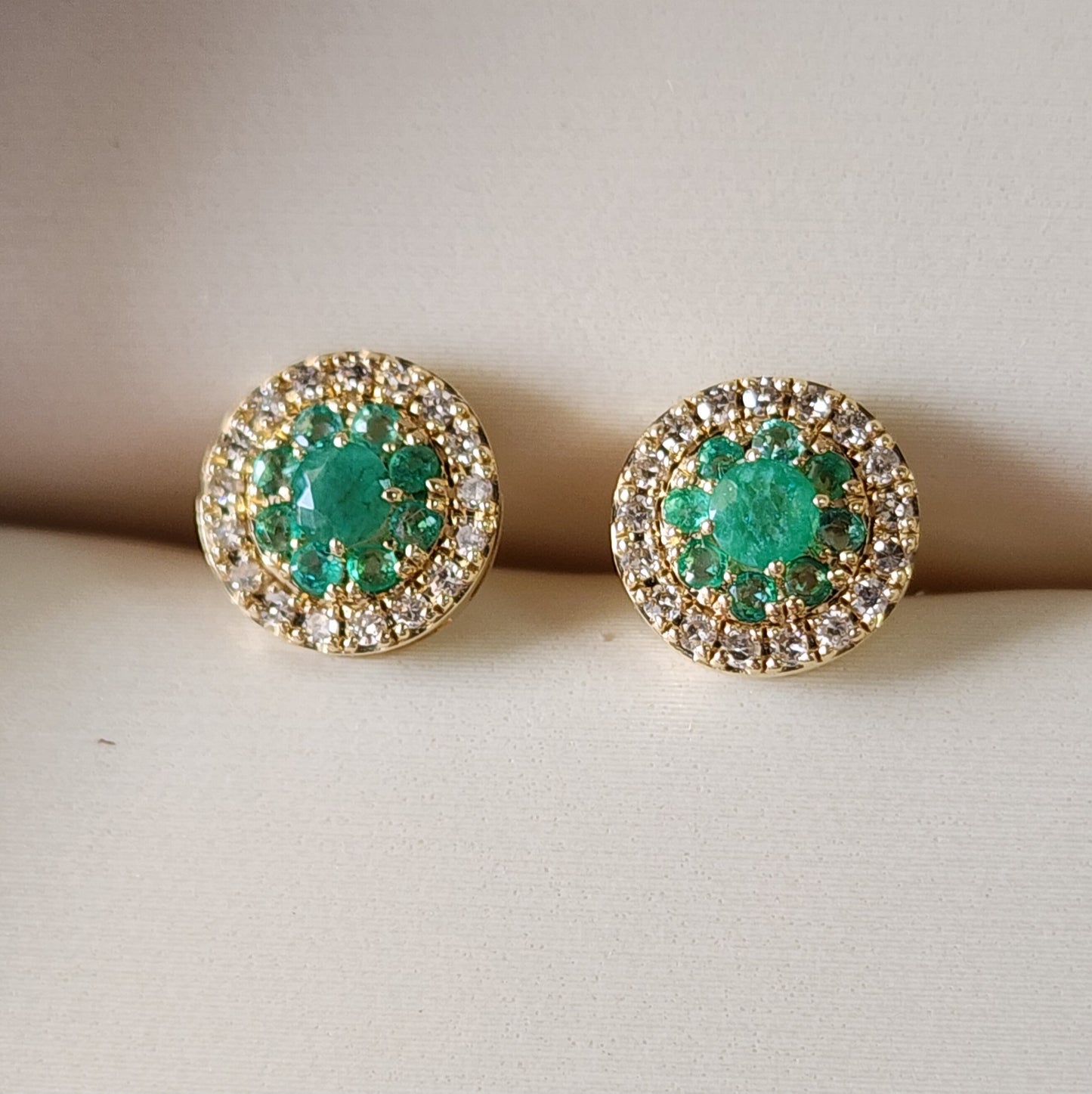 Emerald and Diamond Screw Back Earrings