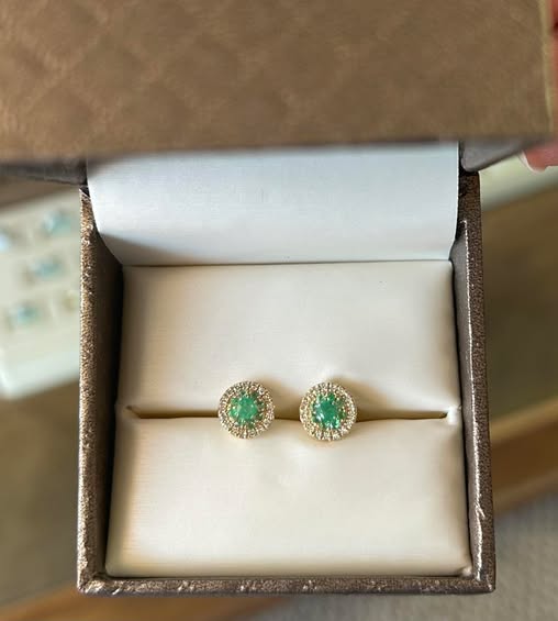 Emerald and Diamond Screw Back Earrings