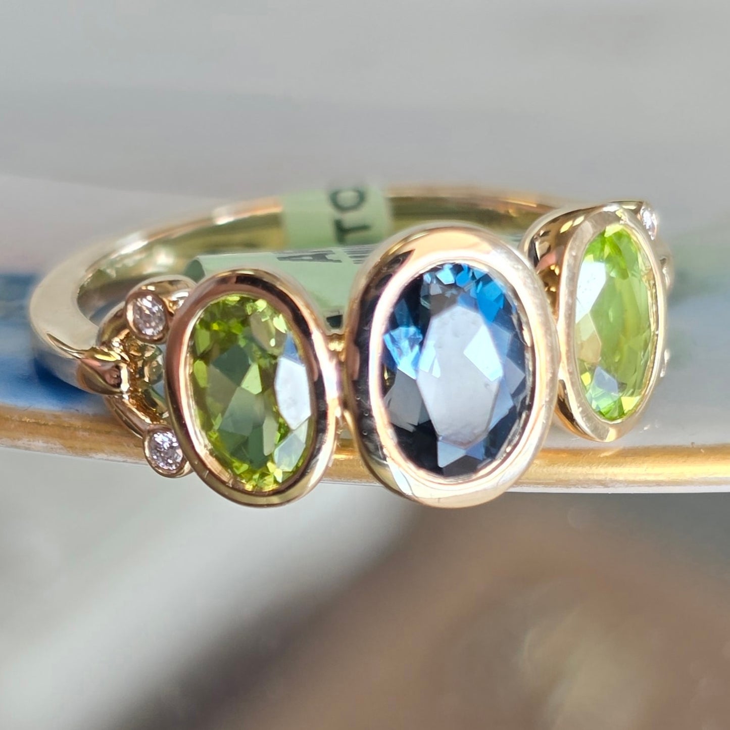 Bezel Set Blue Topaz and Peridot Ring