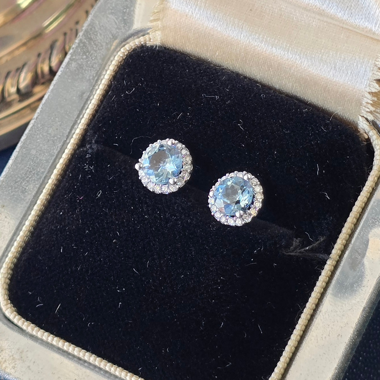Aquamarine with Diamond Halo Earrings