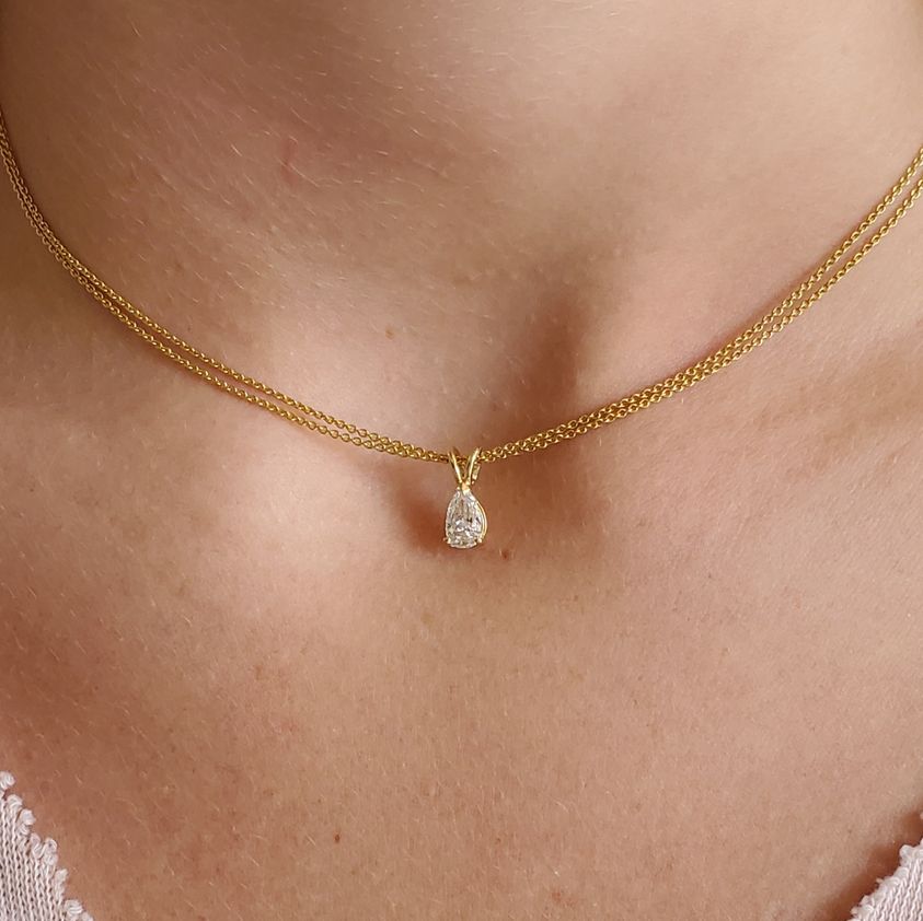 Pear Shaped Diamond Necklace with Double Chain