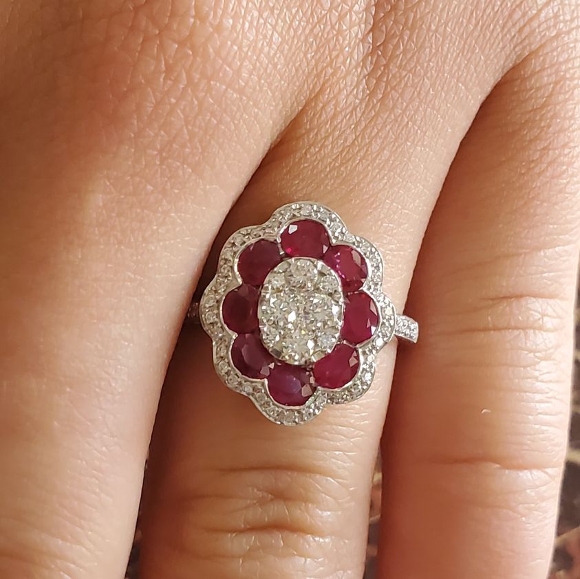 Flower Shaped Ruby and Diamond Ring