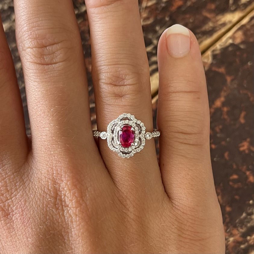 Ruby with Double Halo Diamond Ring