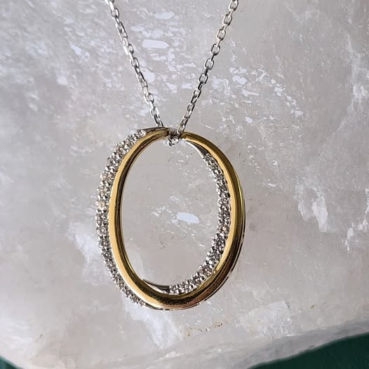 Double Oval Diamond and Gold Pendant