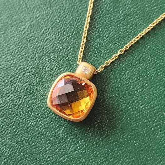Checkerboard Cut Citrine Pendant