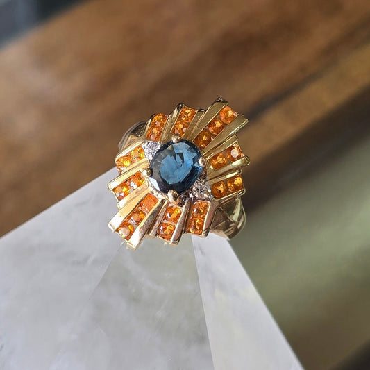 Estate Firework Look Sapphire and Citrine Ring
