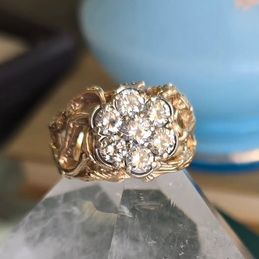 Gents Pierced Nugget style Diamond Cluster ring