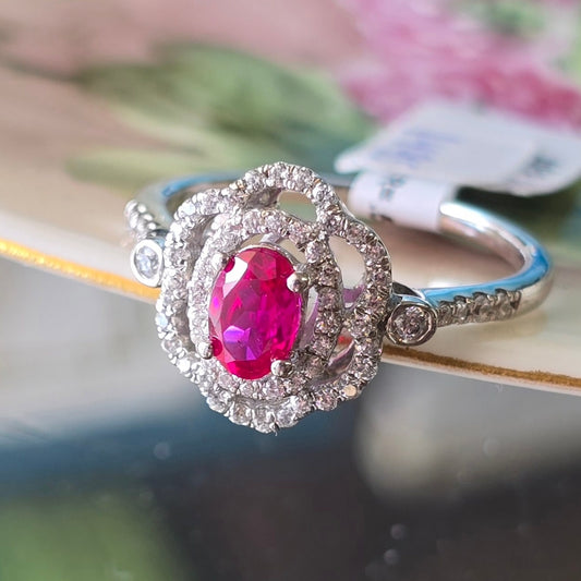 Ruby and Diamond Flower Ring