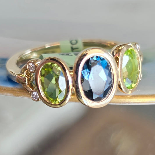 Bezel Set Blue Topaz and Peridot Ring