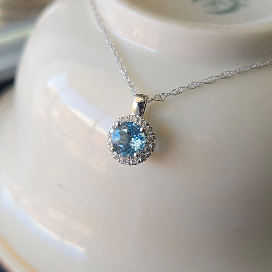 Blue Topaz with Diamond Halo Earrings