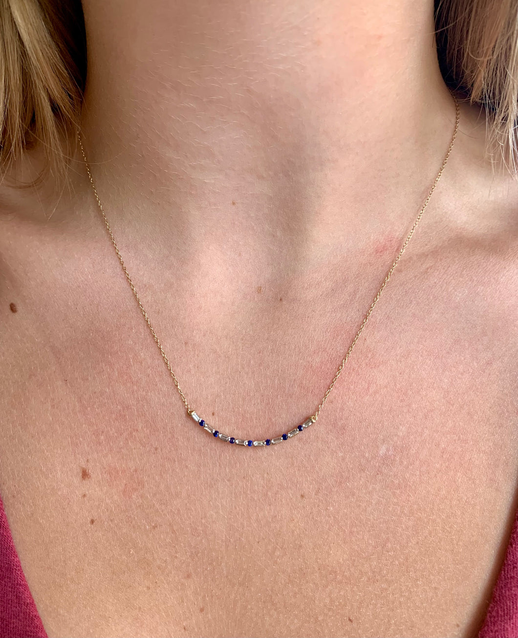 Diamond and Sapphire Curved Necklace
